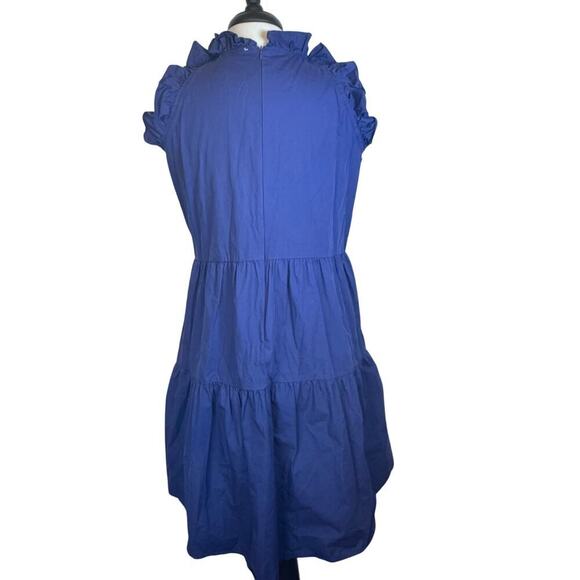 MAZIK Blue Ruffled Collar and Sleeves Tiered Mini Short Dress 100% Cotton Sz M - Picture 6 of 12